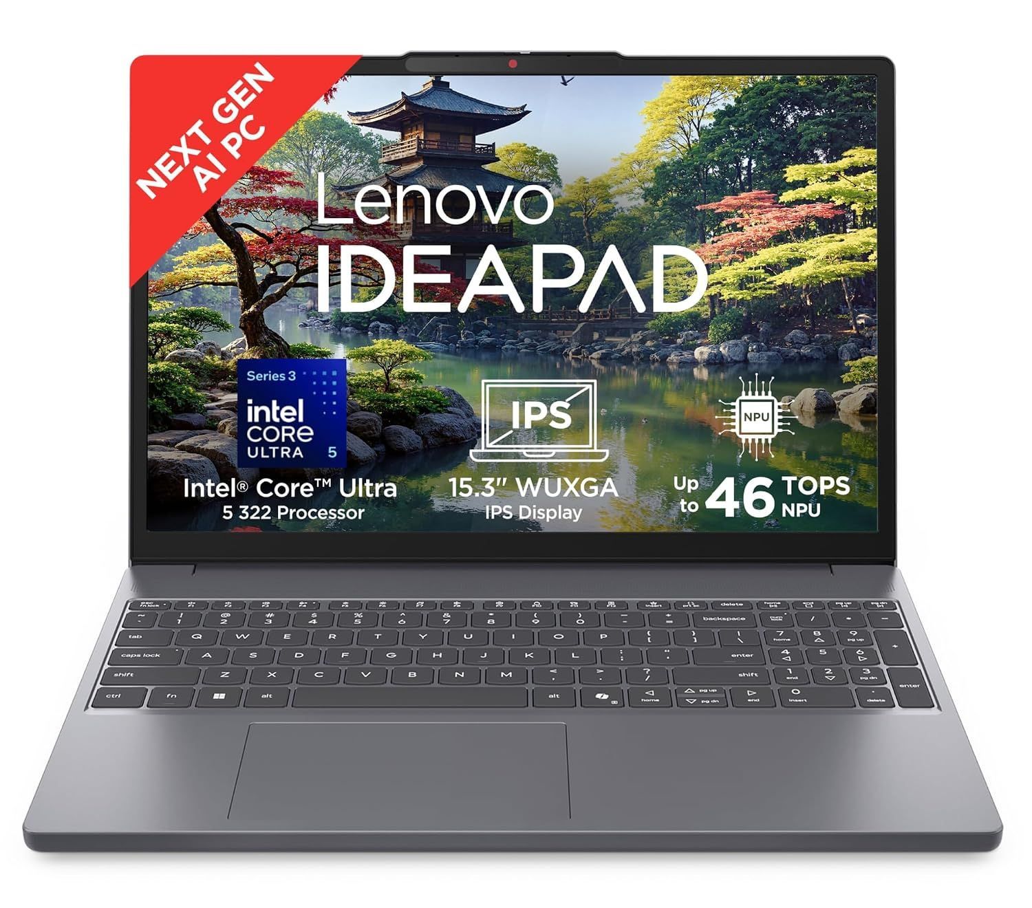 Lenovo IdeaPad Slim 3, Intel Core Ultra 5 322, Next-Gen AI PC, 16GB RAM, 512GB SSD, WUXGA IPS, 15.3" (38.8cm), Windows 11, Office 2024, Grey, 1.6Kg, 83UR009QIN, Copilot+ PC, Backlit Keyboard, Laptop