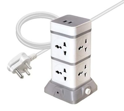 Caribou CBU-35 Power Tower Extension Board with USB Ports | 8 Universal Power Sockets| Overload Protector | Led Indicator| 2.0 mtr ISI Approved Cord| Multi-Plug| 2500w|2.4A USB Port|Made in India