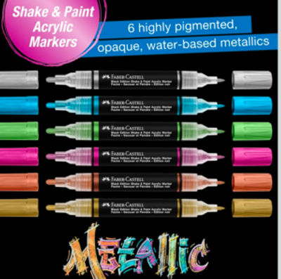 Faber-Castell Black Edition Metallic Acrylic Markers (6 Pcs) | Dual-Tip Paint Pens