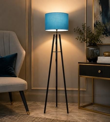 tu casa Foldable Tripod Metal Floor Lamps with Aqua Shade for Home Décor, Bedrooms Corner, Living Room, Gifting, Diwali Decoration, Hall, Office, Study Room (Height: - 50") - Bulb not Included