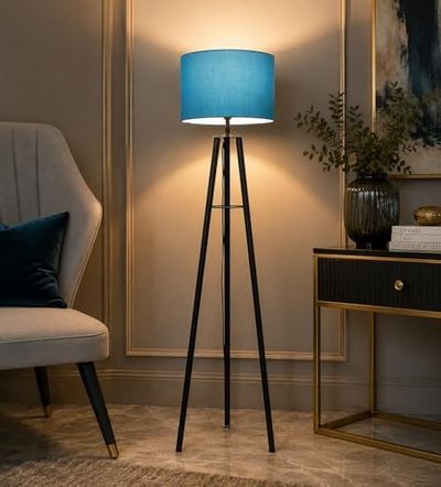 tu casa Foldable Tripod Metal Floor Lamps with Aqua Shade for Home Décor, Bedrooms Corner, Living Room, Gifting, Diwali Decoration, Hall, Office, Study Room (Height: - 50") - Bulb not Included