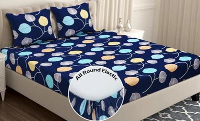 BSB HOME Premium Cotton 160 TC 210Tc Elastic Fitted Bedsheets with 2 Pillow Covers|Double Bed with Corner Elastic Wrinkelfree Supersoft Floral Pattren Breathable |Size-72X68+ 6 Inches |Multicolour5