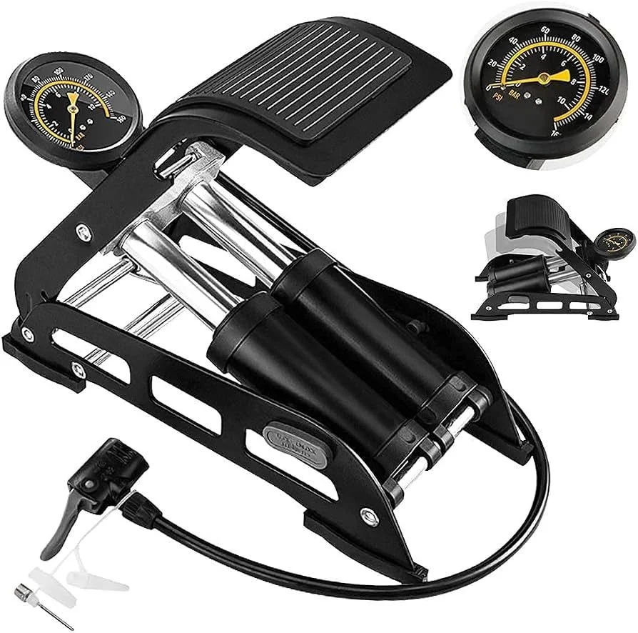 Double Cylinder Portable High Pressure Foot Air Pump Compressor for Car and Bike Air Pump for Motorbike,Cars,Bicycle,for Football,Cycle Pumps for Bicycle,car air Pump for tubeless.