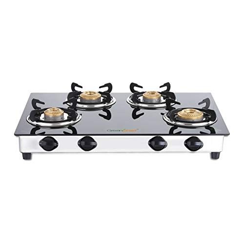 Greenchef NEXA 4 Burner Glass top Gas stove, ISI certified (4 Burner) Manual, Black
