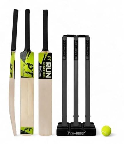 Protoner Cricket Set with Wooden Bat, Stumps and Ball, Sports Kit for Kids and Adults (Adults)