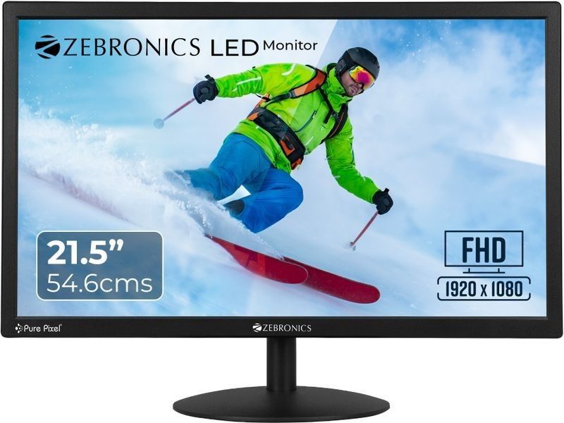 ZEBRONICS EA Series 54.61 cm (22 inch) Full HD LED Backlit IPS Panel with 300 Nits, HDR10, 1.07B Colors, 2 x HDMI, 2 x DP, Bezel-Less Design, Built-in Speakers, Wall Mountable Monitor