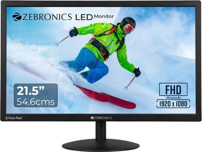 ZEBRONICS EA Series 54.61 cm (22 inch) Full HD LED Backlit IPS Panel with 300 Nits, HDR10, 1.07B Colors, 2 x HDMI, 2 x DP, Bezel-Less Design, Built-in Speakers, Wall Mountable Monitor