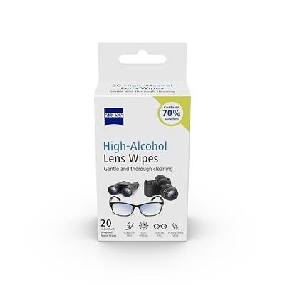 ZEISS Lens Wipes 20 Count- 70% Alcohol| Lens Cleaner - Perfect for Spectacles, Eyeglasses, Sunglasses, Camera Lenses, Binoculars and All Other Lenses