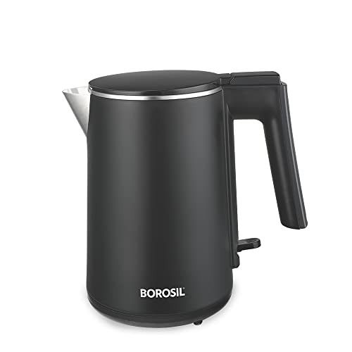Borosil 1 L 1200W Stainless Steel Cooltouch Electric Kettle | Boil Water for Tea/Coffee/Soup/Noodles | Water Heater Jug | Auto Cut-off, Dry Boil Protection | Multipurpose Kettle | 1 Year Warranty