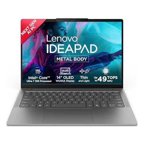 Lenovo IdeaPad Slim 5 Intel Core Ultra 7 355 Next-Gen AI PC (16GB RAM/512GB SSD/14 (35.5cm)/WUXGA OLED/Copilot+ PC/Windows 11/MSO 365 Basic+Office 2024/1Yr ADP Free/Grey/1.4Kg), 83S5005KIN