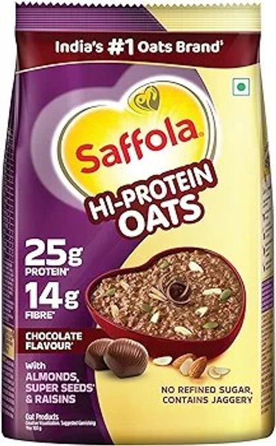 Saffola 25g High Protein Oats | 14g High Fibre | 400g | Chocolate flavour | No Refined Sugar |