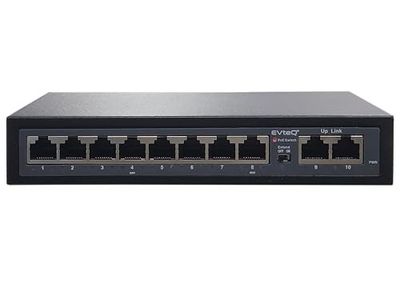EVteQ 10 Ports Fast Ethernet with 8 PoE Ports (10/100 Mbps) & 2 Uplink Ports (10/100Base) POE Switch | Max. 30W Output of Single PoE Port EV-08F-2U