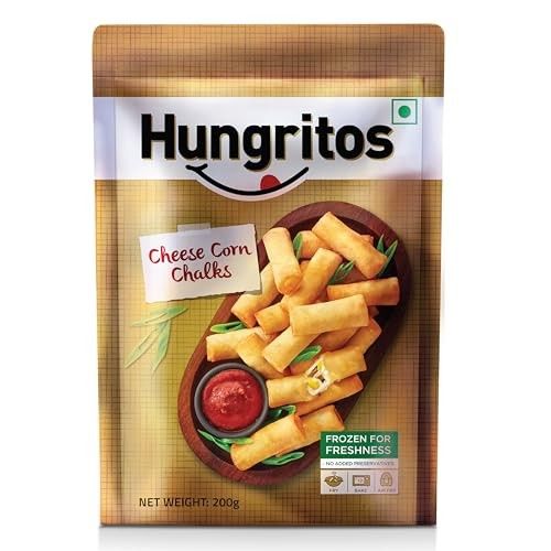 Hungritos Cheese Corn Chalks | Fry, Bake or Air Fry | Cheese, Corn & Carrot Filling | Zip Lock Seal Pack | Frozen Veg Snack | Ready-to-Cook | 200g