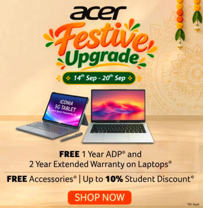 Acer Super September - FREE 1 Year ADP* and 2 Year Extended Warranty on All Laptops* | FREE Accessories