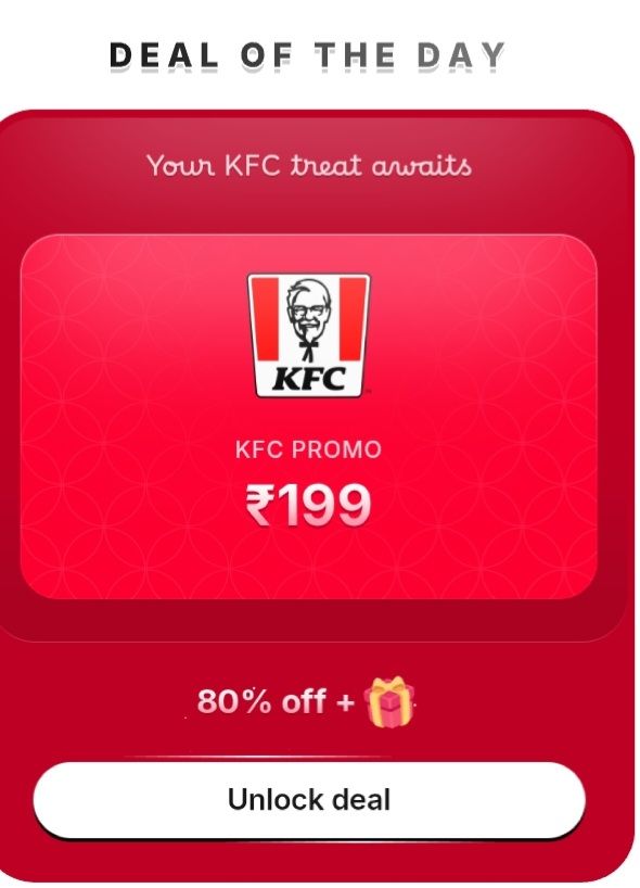 Hubble - Deal of day KFC promo 80% off
