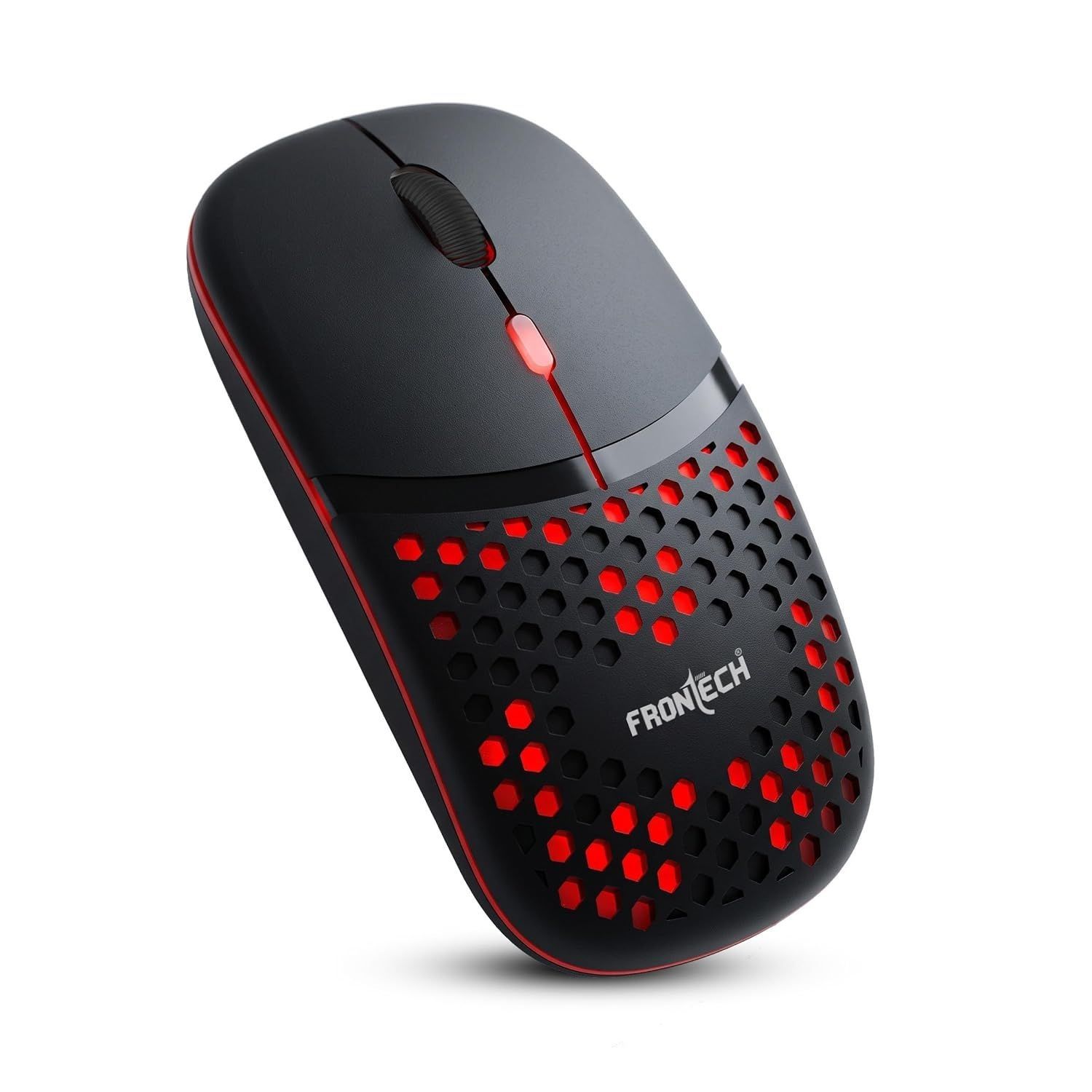 FRONTECH Rechargeable Wireless Bluetooth Mouse Red LED Backlight, 1600 DPI Type-C Fast Charging for PC, Laptop, Tablet, Dual Mode Silent Ergonomic Honeycomb Optical Mouse, 1 Year Warranty (MS-0077)