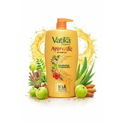 Dabur Vatika Ayurvedic Shampoo - 1 L | For Strong & Healthy Hair | No Parabens | For All Hair Types | Power of Dus Poshan for 10 Hair Problems