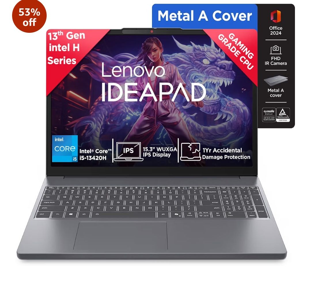 Lenovo IdeaPad Slim 3 13th Gen Intel Core i5-13420H 15.3 inch (38.8cm) WUXGA IPS Laptop (8GB RAM/512GB SSD/Windows 11/MSO 365 Basic + Office 2024/Top Metal Cover/Backlit KB/Grey/1.6Kg), 83K101MFIN