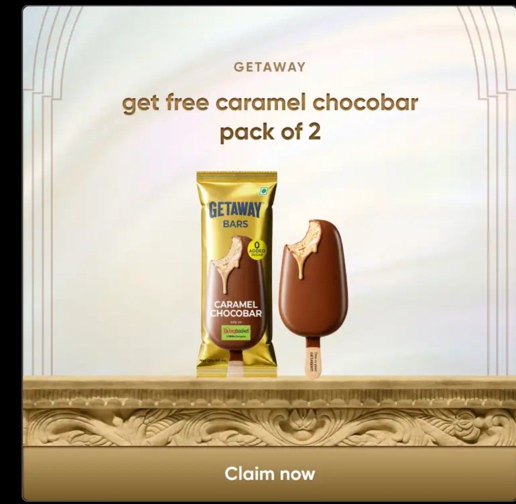 Cred: Get 2 free Getaway icecream ( limited cities)