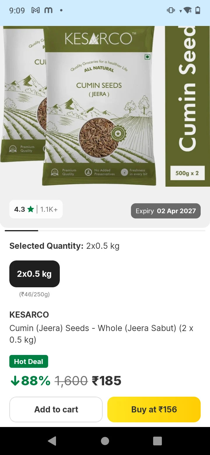 kesarco cumin seed 1kg @flipkart