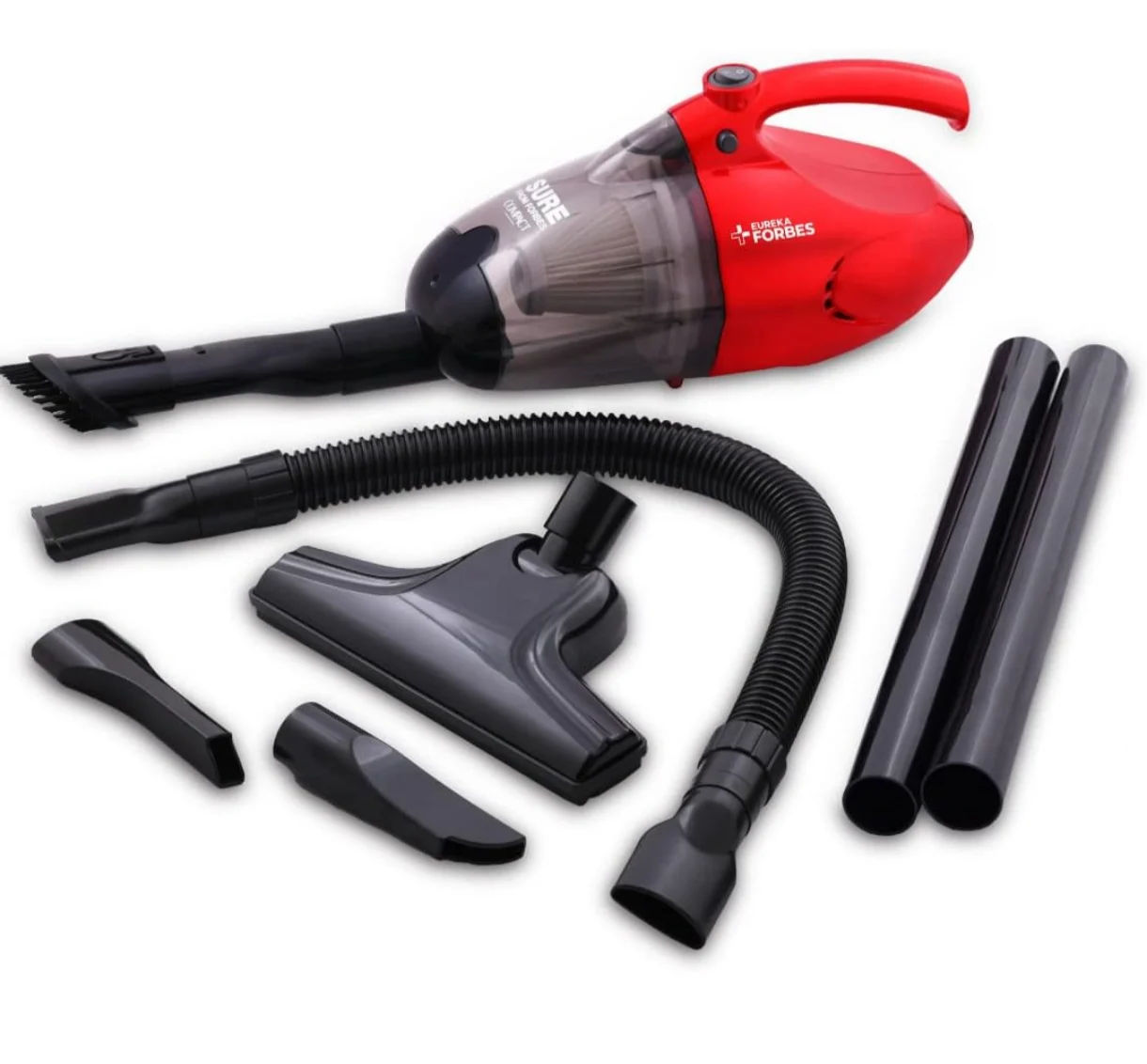 Eureka Forbes Compact 700 Watts Powerful Suction & Blower Vacuum Cleaner with Washable HEPA Filter & 6 Accessories,Compact,1 Year Warranty,Light Weight & Easy to use (Red & Black)