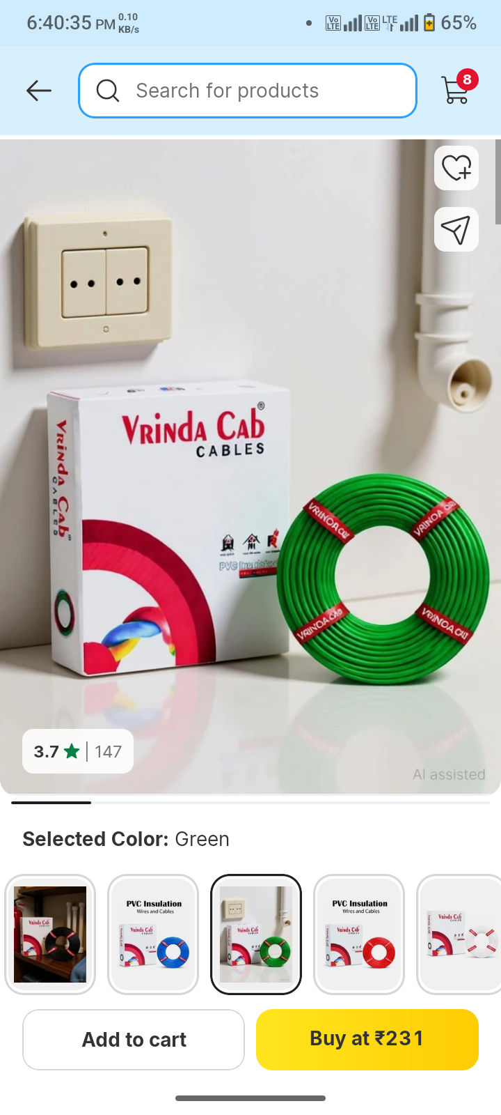 Multi Strand House Wiring Cable | FR PVC Insulated CCA Copper Wire 1 sq/mm Green 90 m Wire