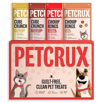 Petcrux Cat Treats Gift Box for All Life Stages, Nutritious & Delicious, Chicken & Mutton Flavour Pack of 4,70gm Each