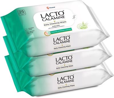 Lacto Calamine Daily Cleansing wipe Alcohol Free Makeup Remover (75 wipes)