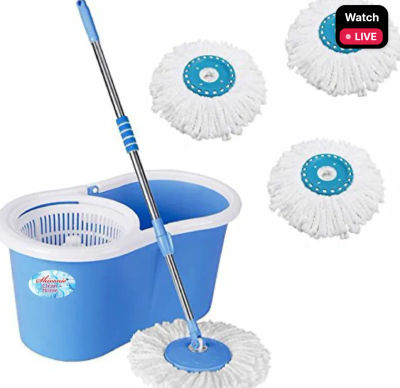 Magic Dry Bucket Mop - 360 Degree Self Spin Wringing With 3 Super Absorbers Mop Set (Multicolor)