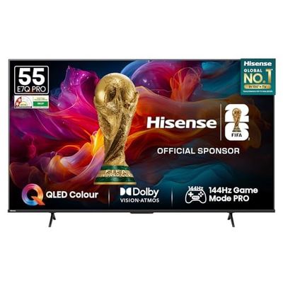 Hisense 139 cm (55 Inches) 4K Ultra HD Smart QLED TV | Dolby Vision Atmos, HDR10+ Adaptive | 144 Hz Game Mode Pro and 55E7Q (Charcoal Grey) | AI 4K Upscaler | VIDAA OS
