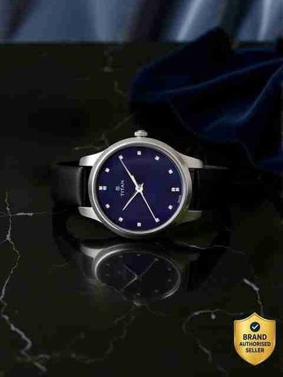 Titan Workwear Minimalist Blue Dial Black LeatherStrap Analog Watch - For Women NP2481SL08