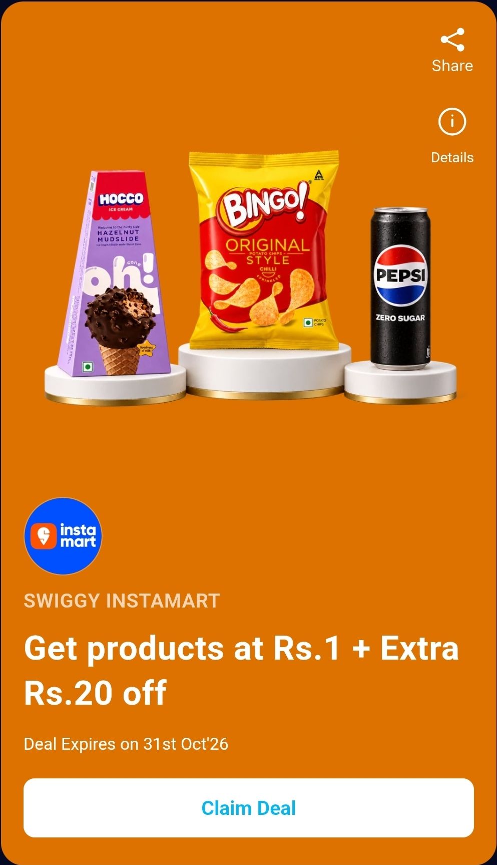 Paytm: Get products at Rs.1 + Extra Rs.20 off from Swiggy Instamart.