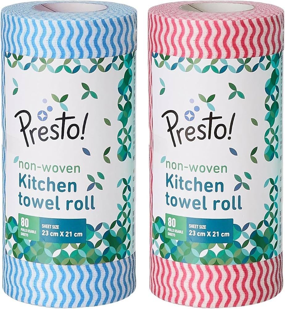 Amazon Brand - Presto! Non-Woven Kitchen Towel Roll | 80 Pulls (Pack of 2)