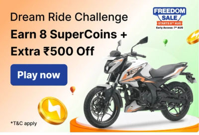 Flipkart Supercoins: Two wheelers challenge: 8 Supercoins+ 500 off ( use specific)
