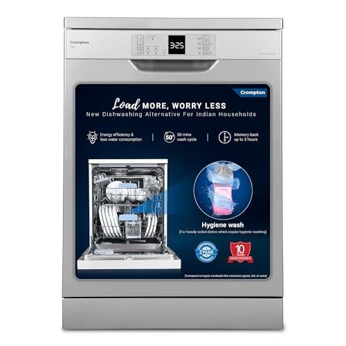 Crompton 14 Place Setting Freestanding Dishwasher with 6 Wash Programs and Super Active Drying System | Energy Saving Dishwasher with Stainless Steel Tub (Voilla 14 PS DW, Silver Inox,FS-DWVOA14PS-DS)