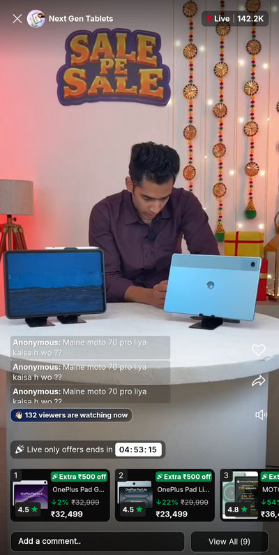 Flipkart LiveShop+ Extra ₹500 off tabs ( OnePlus, Motorola & more)