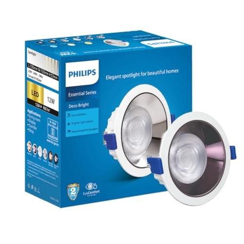 PHILIPS 12 Watt Black Reflector LED Ceiling COB Round Spot Light with Focused Beam | Cut Out: 102mm | Warm White, Pack of 1 (Deco Bright)