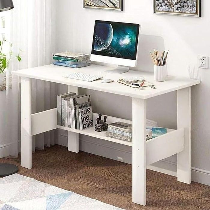Amazon Brand - Solimo Study Table | Engineered Wood Computer Desk with Storage Shelf | White | L 90 x W 50 x H 77 cm