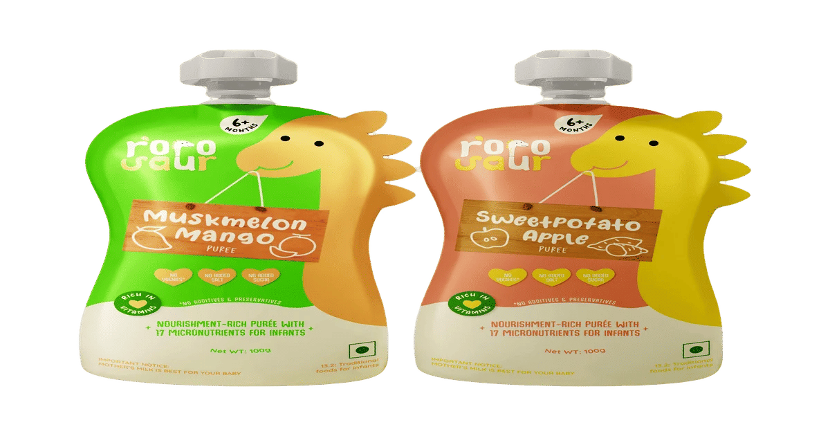 Check out Rorosaur Fruit Purees for Babies, Sweetpotato Apple & Muskmelon Mango INSTAMART