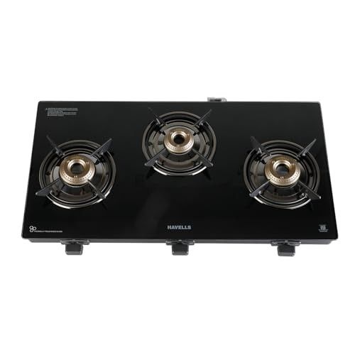 Havells GEOSLIM JUMBO Gas stove |3 Heavy Duty Forged Brass Burner (Black)
