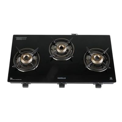 Havells GEOSLIM JUMBO Gas stove |3 Heavy Duty Forged Brass Burner (Black)