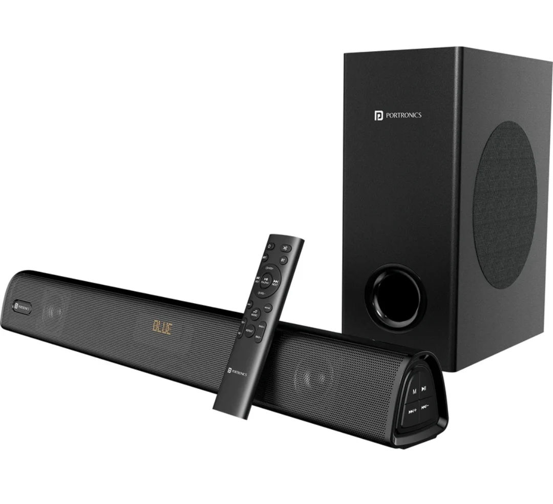 Portronics Pure Sound 106 Wired Subwoofer, HD Sound, BT5.3v 120 W Bluetooth Soundbar (Black, 2.1 Channel)