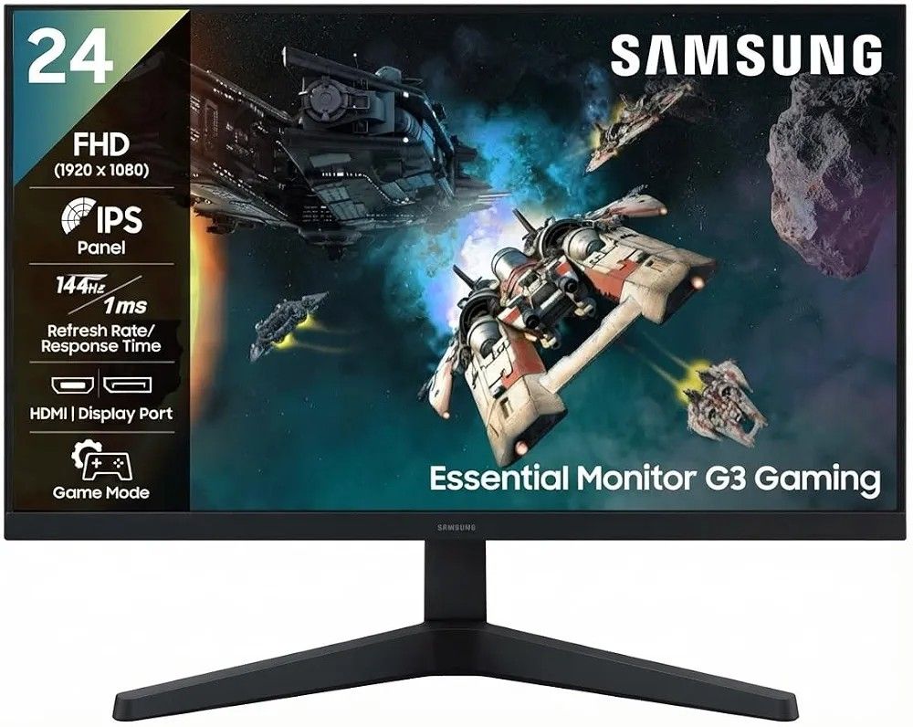 Samsung 24 Inch G3 Gaming Monitor | FHD (1920 x 1080) | IPS Panel | 144 Hz Refresh Rate | 1ms Response time | Game Mode|FreeSync | Ports-HDMI/DP/Headphone | Tilt Adjustable | LS24HG310EWXXL