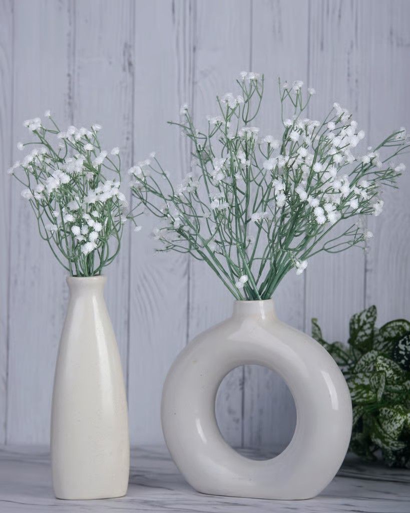 OVG 60cm Fabric & Plastic Artificial Gypsophila Bouquet Stems (Without Vase)