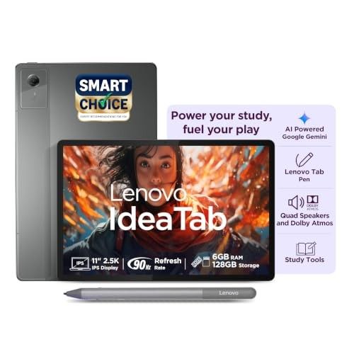 Lenovo Idea Tab (Smartchoice) with Tab Pen | WiFi Only |11" 2.5K IPS Display |6GB RAM + 128GB ROM (Expandable Upto 2TB)| MediaTek Dimensity 6300|7040mAh|4 Speakers| Grey