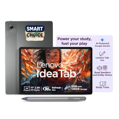 Lenovo Idea Tab (Smartchoice) with Tab Pen | WiFi Only |11" 2.5K IPS Display |6GB RAM + 128GB ROM (Expandable Upto 2TB)| MediaTek Dimensity 6300|7040mAh|4 Speakers| Grey