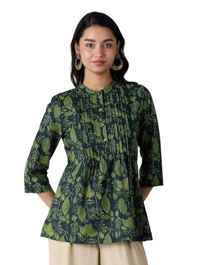 Amazon Brand - Myx Women Cotton Printed A-line Short Kurti (Available in Plus Sizes)