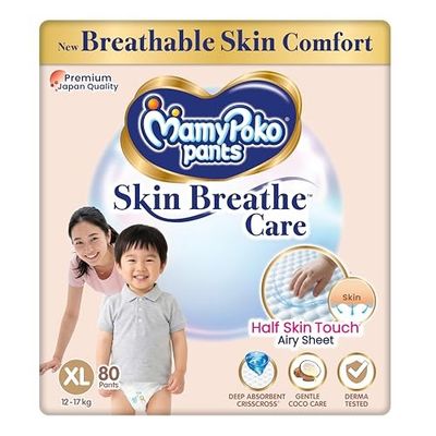 MamyPoko Pants Skin Breathe Care | Baby Diapers Extra Large Size (XL) | 80 Count [Apply 20% Coupon]