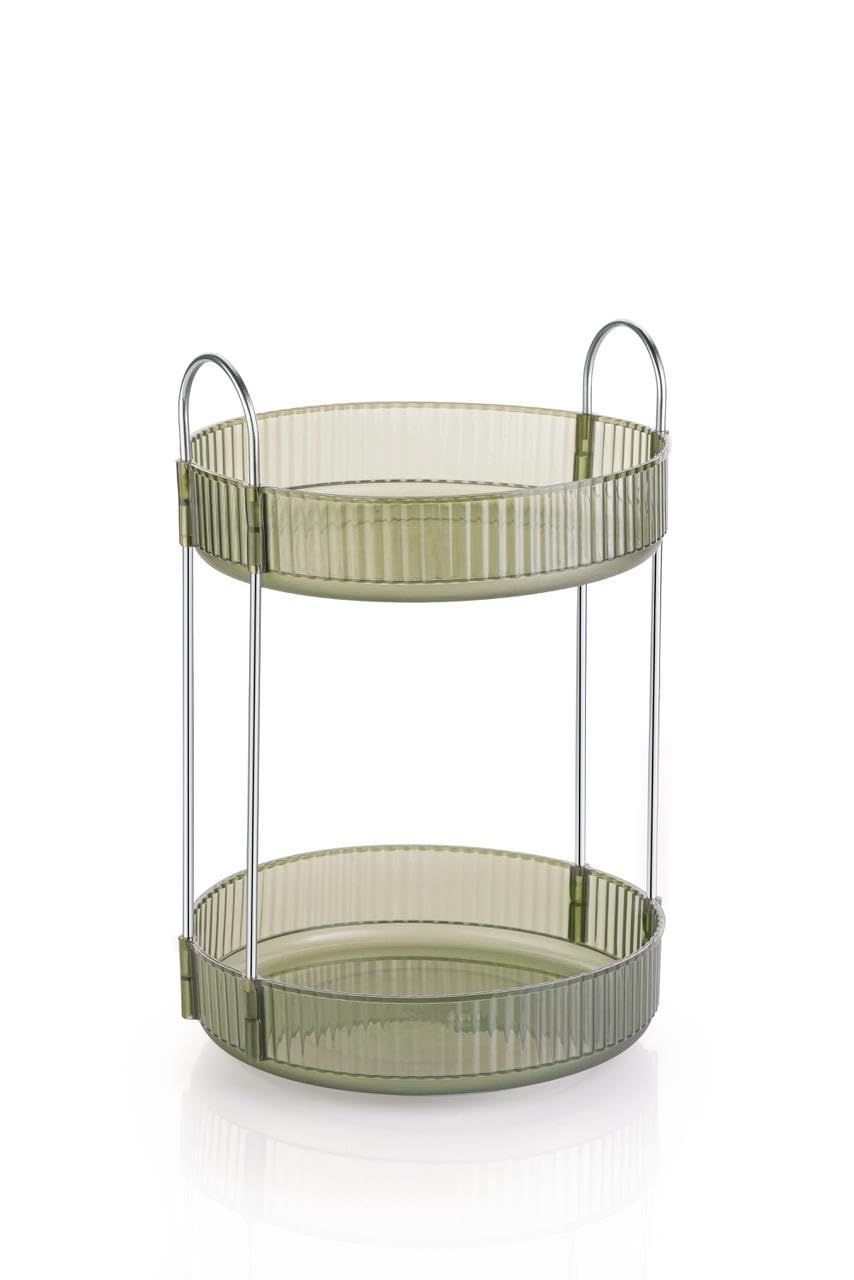 ARTO 2-Tier Green Rotating Makeup Organizer | 360 Degree Aesthetic Skincare Storage Caddy with Handle | Beauty Product Display Stand for Dressing Table