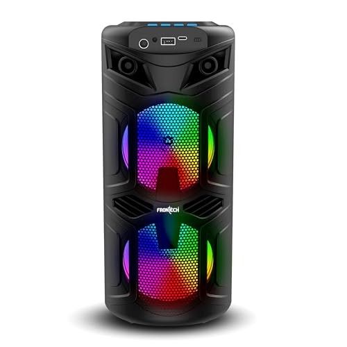 FRONTECH Wireless Bluetooth Speaker with RGB Lights | Upto 2 Hours Playback Time | Dual 5W Drivers | USB/TF/FM Radio/Aux/Microphone Connectivity | 1200 mAh Battery | 1 Year Warranty (Black)